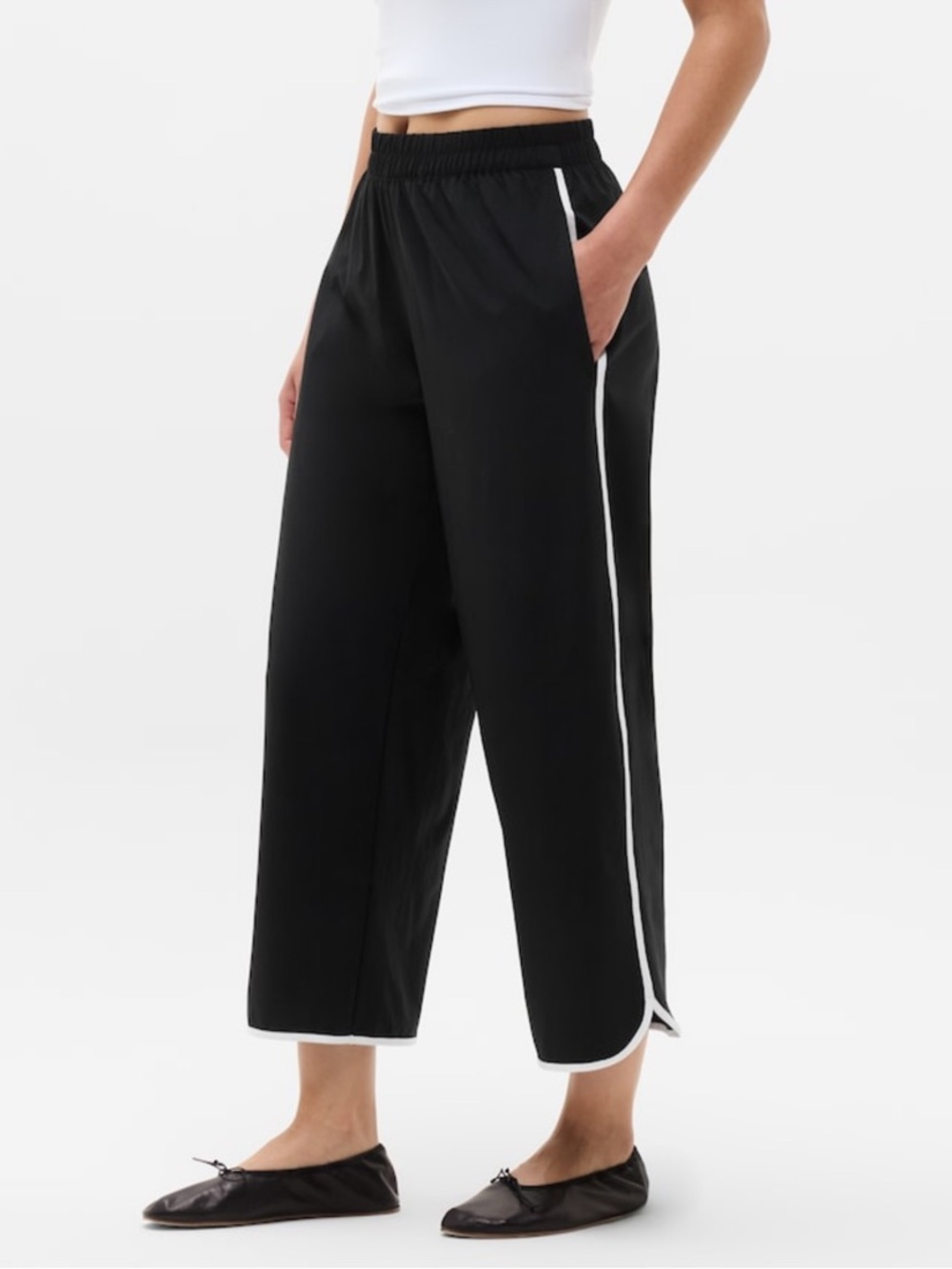 Athleta journey crop pant black white pantaloon court journey M nwt